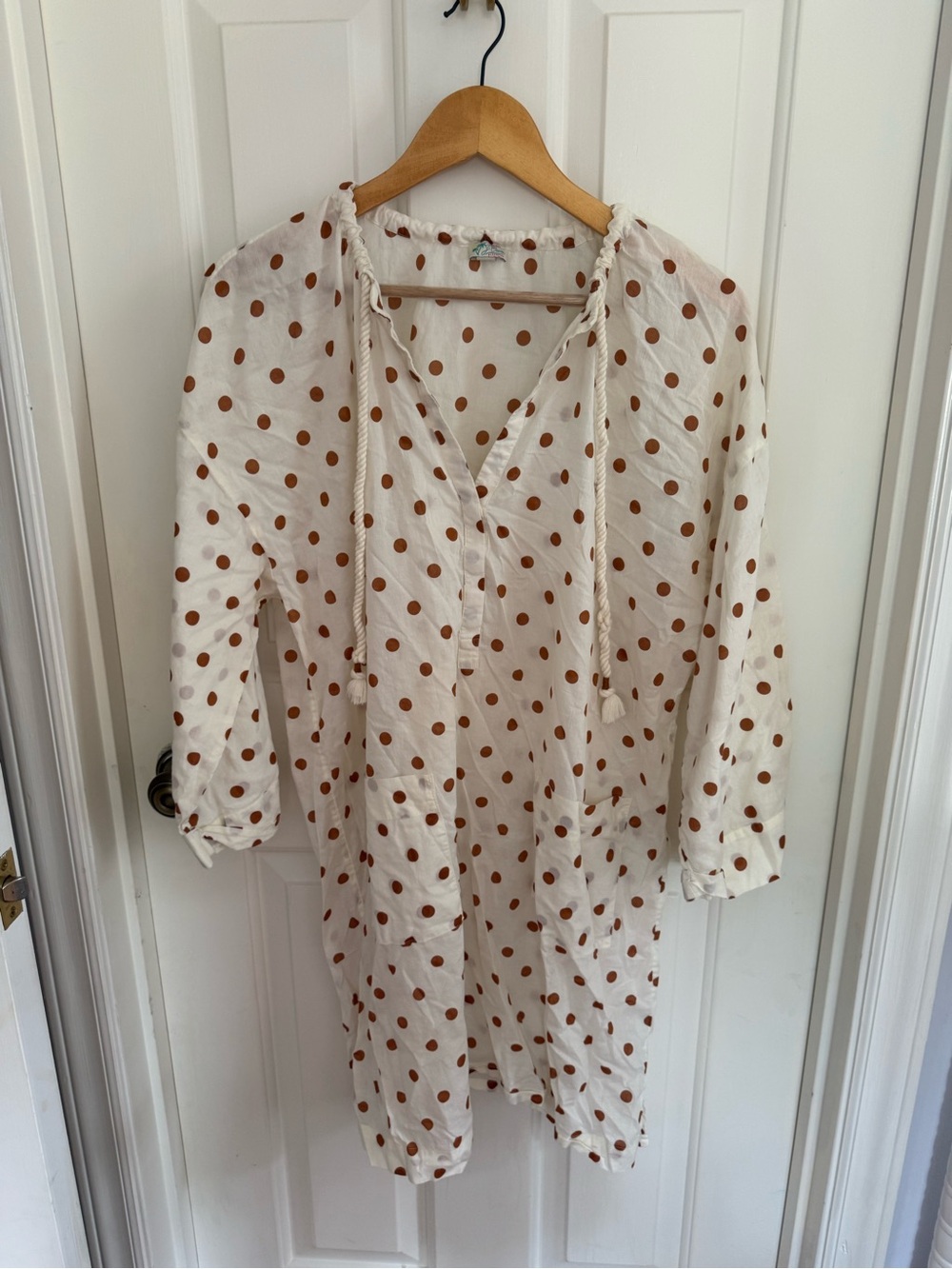 J. Crew White Polka Dot Swim Coverup with Brown Dots